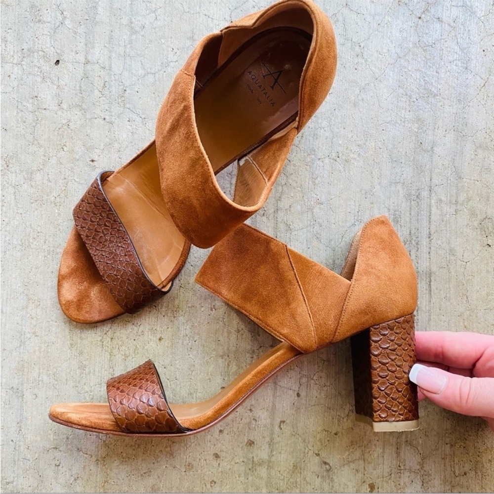 IN SEARCH OF ISO Aquatalia Tan and Brown Textured Heel Sandals